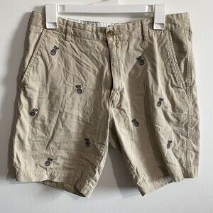 CHAPS Shorts Mens 32 Chino Cotton Khaki Embroidered Pineapple Bermuda Casual